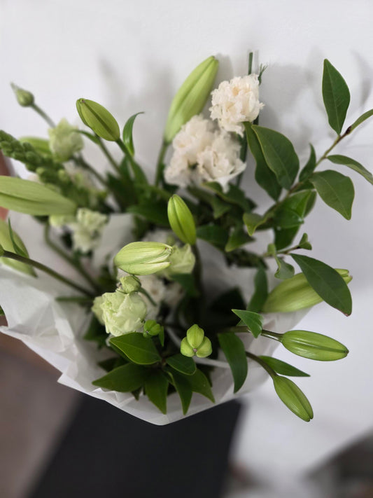 Elegant Tall White &  a touch of Colour seasonal Bouquet 70cm Luxe Wrap